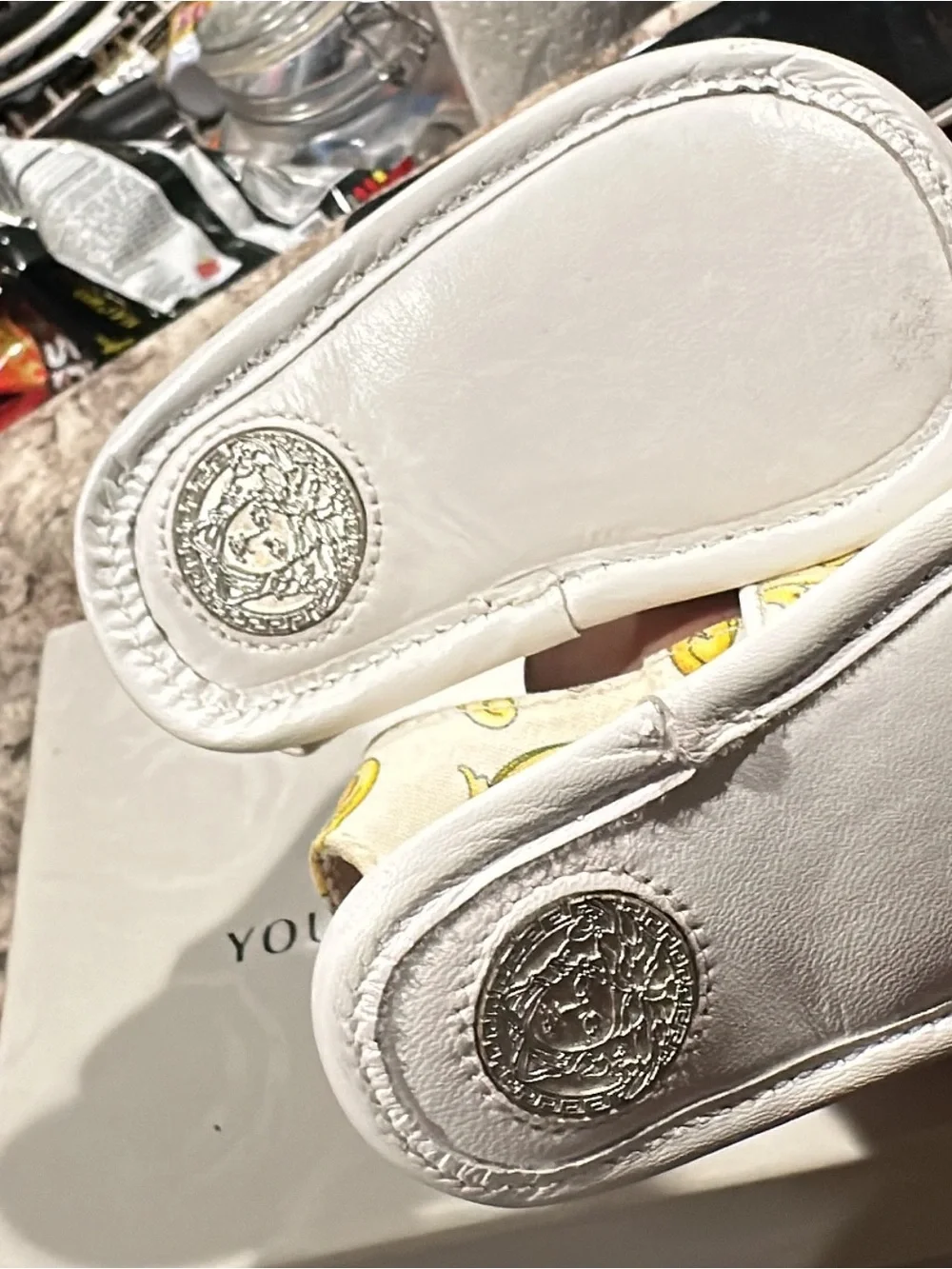 Versace Kids Cream & Yellow Baroque Baby Sandals